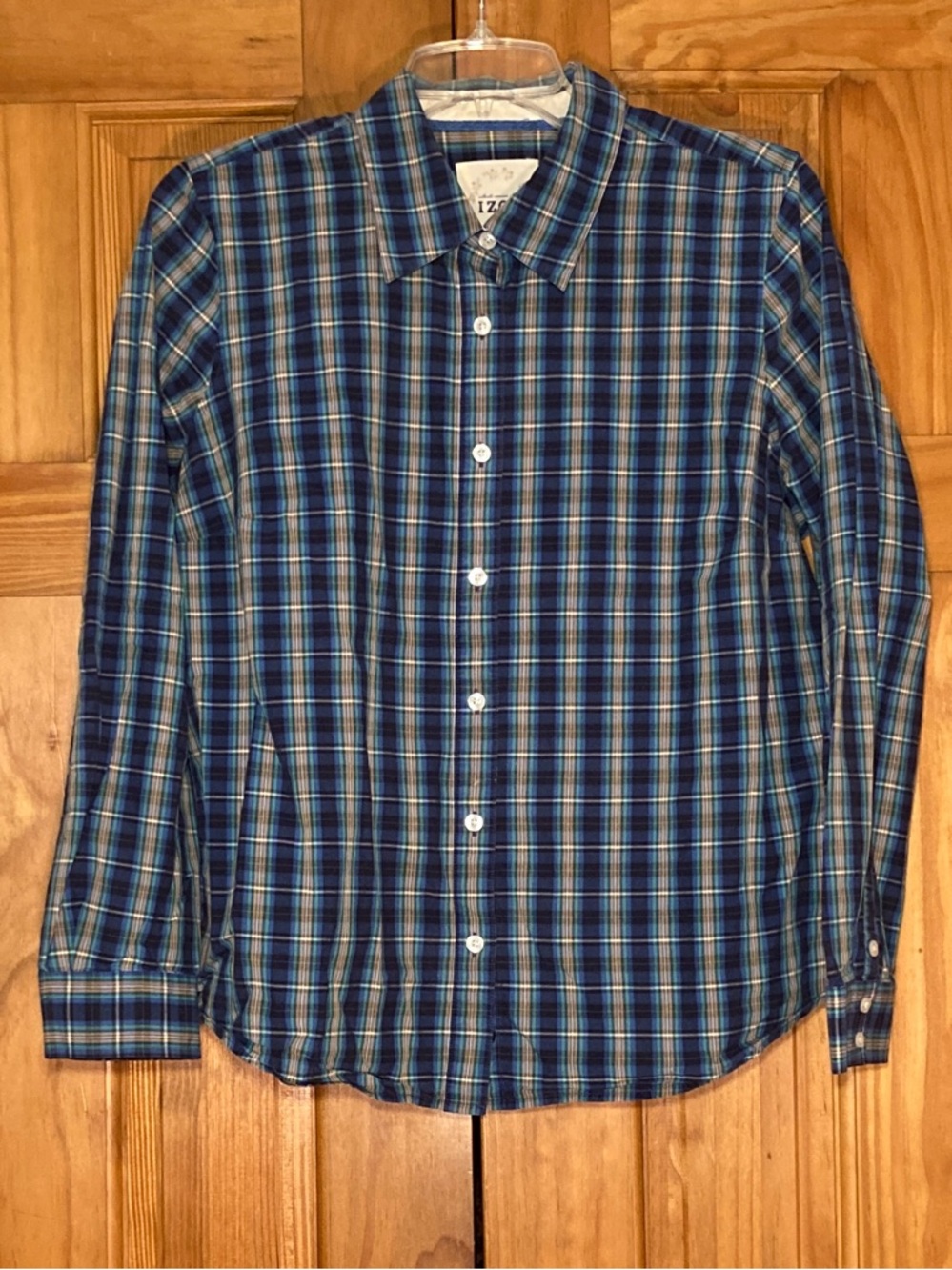 EUC Izod Vintage 90s Blouse Long Sleeve Top Plaid Blue White Size XL